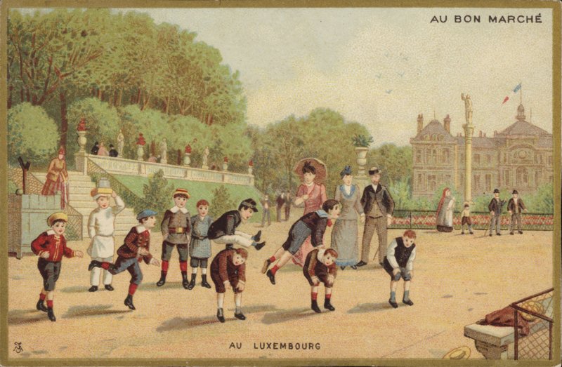 Crianças, jogando salto, rã, em, luxemburgo, jardins de French School