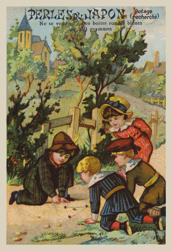 Crianças a brincar aos berlindes (chromolitho) de French School