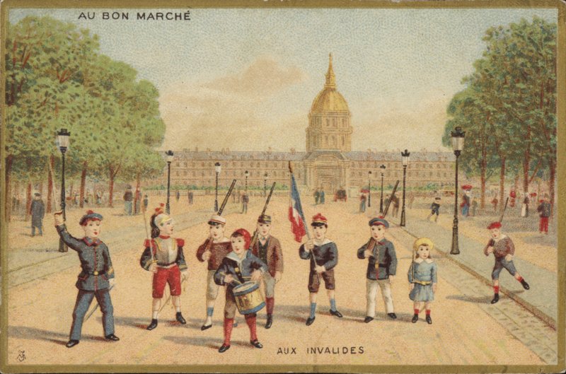 Crianças brincando como soldados na praça de French School