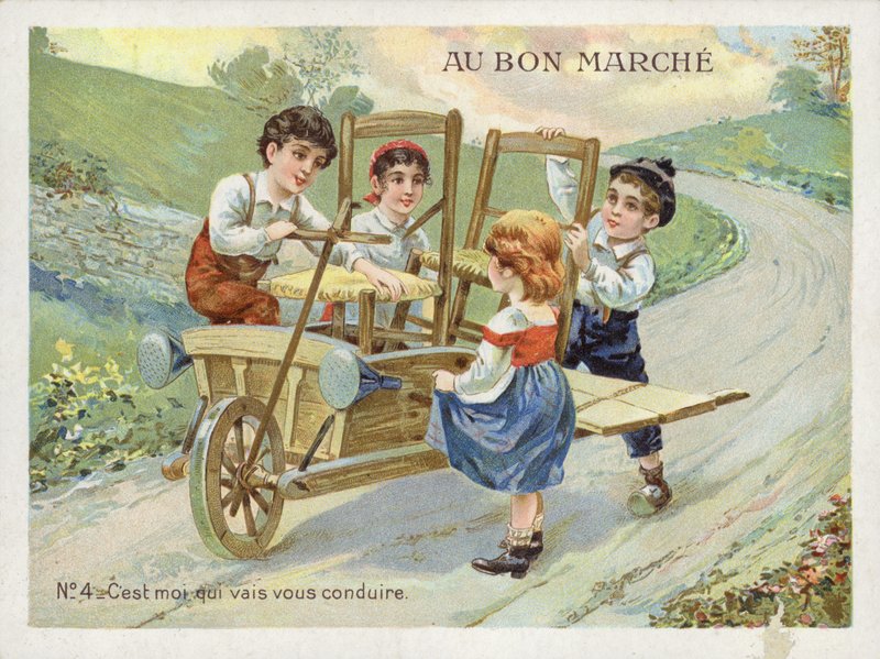 Crianças, convertendo, carrinho de mão, veículo de French School