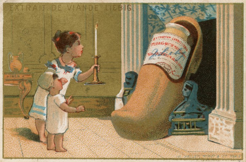 Crianças, examinando, sapato, contendo, Liebig, extrato de French School