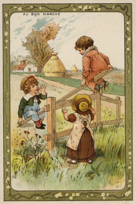Crianças a brincar num baloiço (chromolitho) de French School
