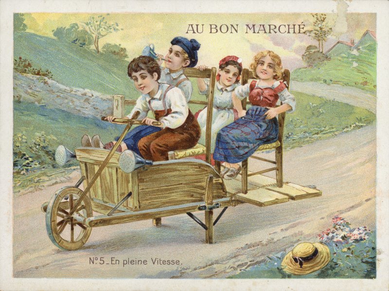 Crianças, tocando, ligado, convertido, carrinho de mão de French School