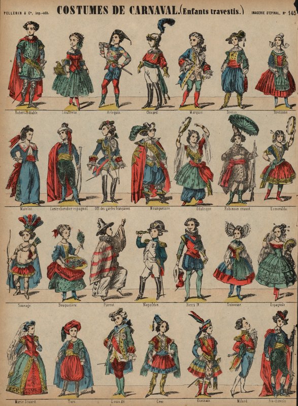 Roupas de carnaval para crianças (gravura colorida) de French School