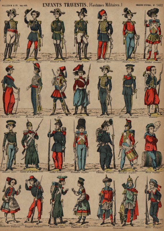 Roupas militares para crianças (gravura colorida) de French School