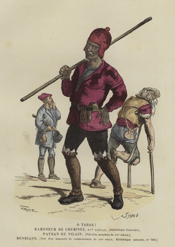 Chimney sweep, camponês e mendigo, século 15 de French School