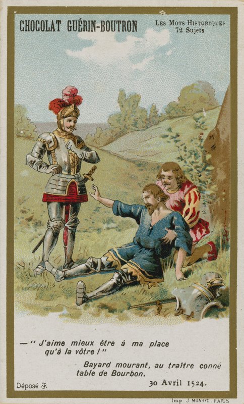 Cartão de comércio de Chocolat Guerin-Boutron, série histórica de palavras de French School