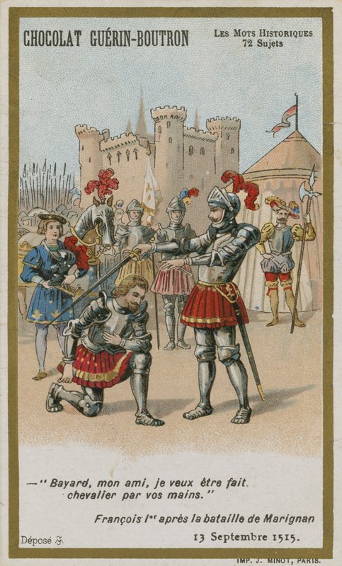 Cartão de comércio de Chocolat Guerin-Boutron, série histórica de palavras de French School