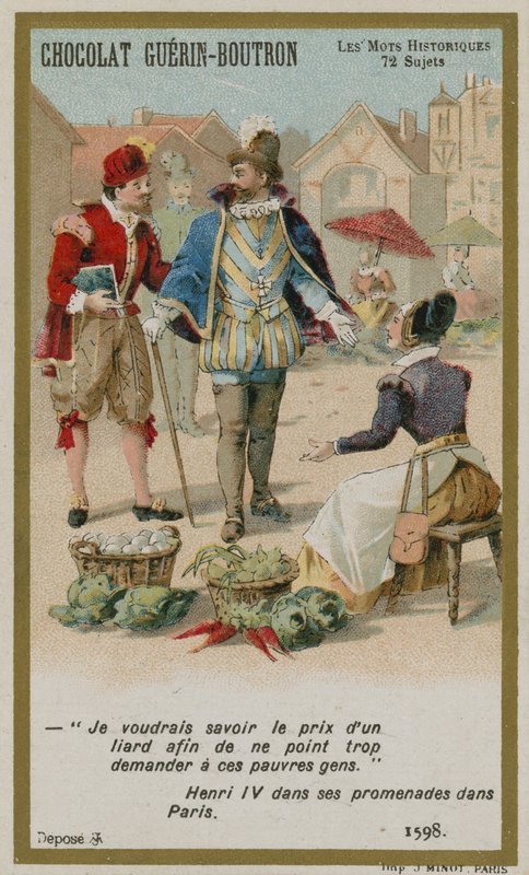 Cartão de comércio de Chocolat Guerin-Boutron, série histórica de palavras de French School