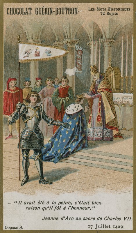 Cartão de comércio de Chocolat Guerin-Boutron, série histórica de palavras de French School