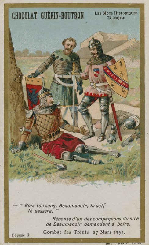 Cartão de comércio de Chocolat Guerin-Boutron, série histórica de palavras de French School
