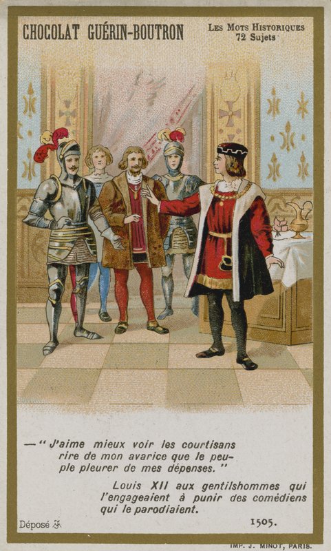 Cartão de comércio de Chocolat Guerin-Boutron, série histórica de palavras de French School