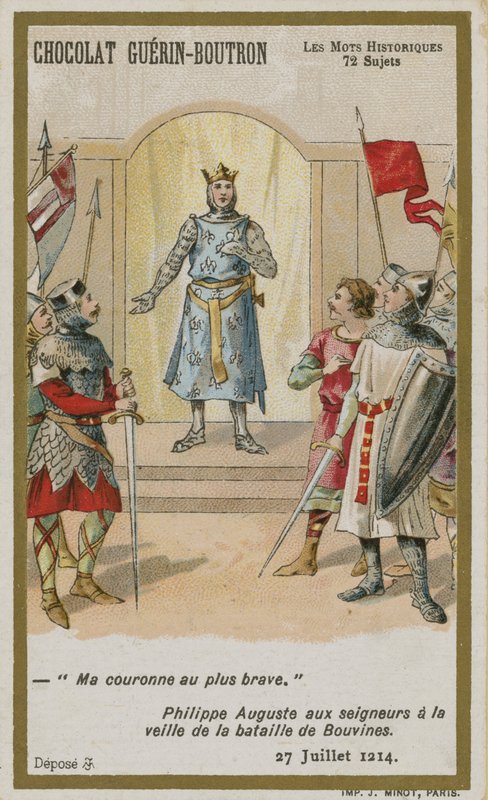 Cartão de comércio de Chocolat Guerin-Boutron, série histórica de palavras de French School
