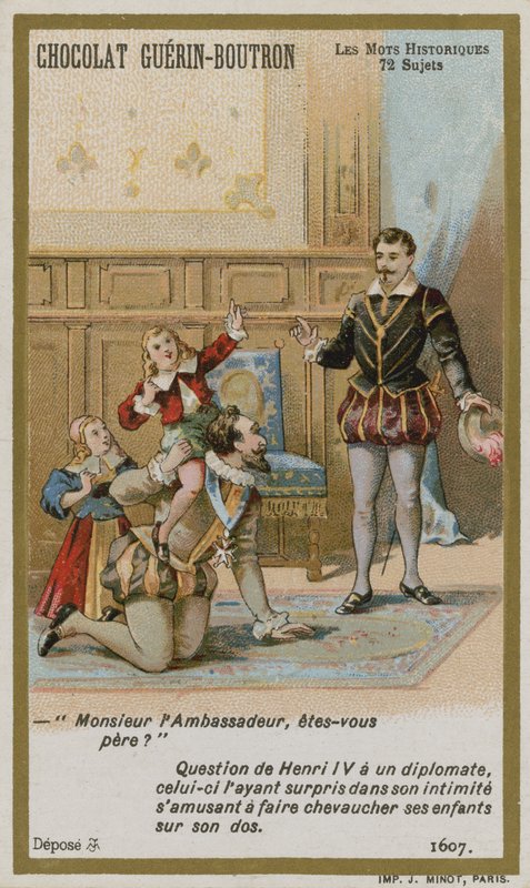 Cartão de comércio de Chocolat Guerin-Boutron, série histórica de palavras de French School