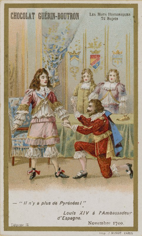 Cartão de comércio de Chocolat Guerin-Boutron, série histórica de palavras de French School