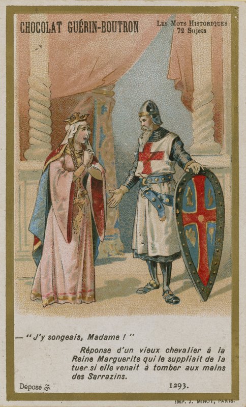 Cartão de comércio de Chocolat Guerin-Boutron, série histórica de palavras de French School