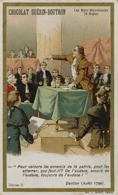 Cartão de comércio de Chocolat Guerin-Boutron, série histórica de palavras de French School