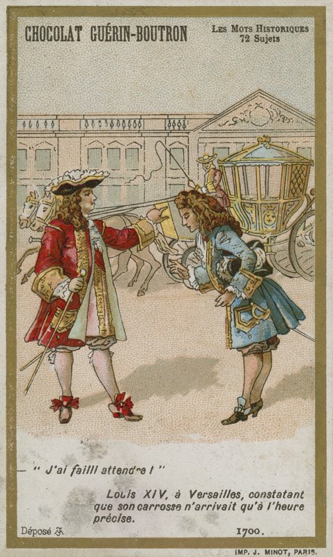 Cartão de comércio de Chocolat Guerin-Boutron, série histórica de palavras de French School