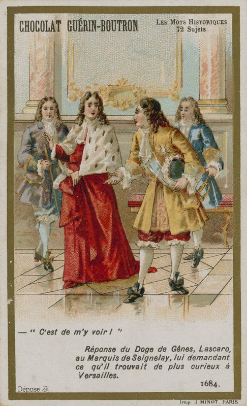 Cartão de comércio de Chocolat Guerin-Boutron, série histórica de palavras de French School