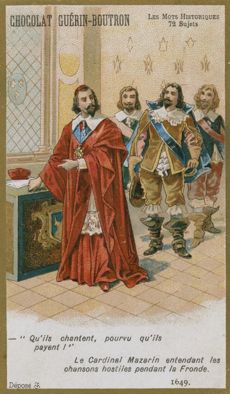 Cartão de comércio de Chocolat Guerin-Boutron, série histórica de palavras de French School