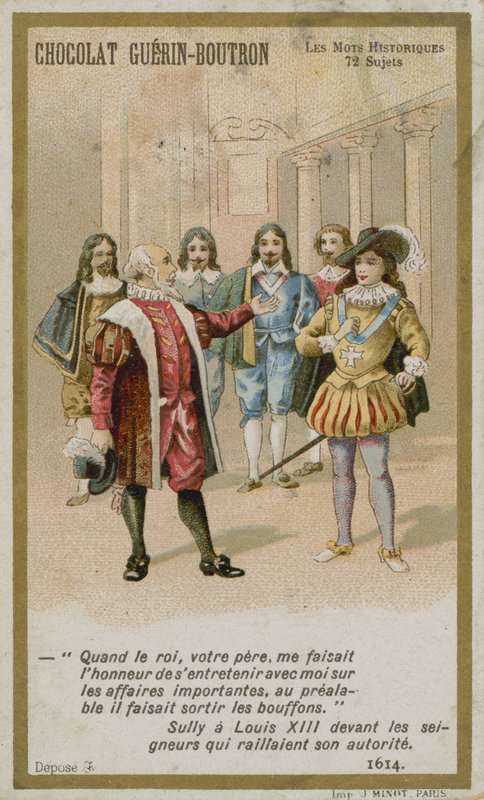 Cartão de comércio de Chocolat Guerin-Boutron, série histórica de palavras de French School