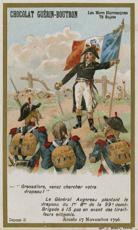Cartão de comércio de Chocolat Guerin-Boutron, série histórica de palavras de French School