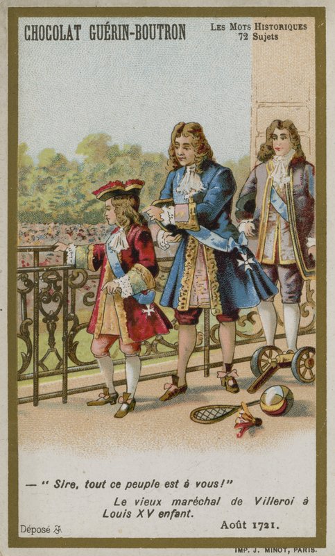Cartão de comércio de Chocolat Guerin-Boutron, série histórica de palavras de French School