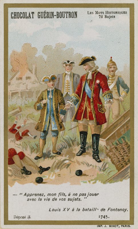 Cartão de comércio de Chocolat Guerin-Boutron, série histórica de palavras de French School