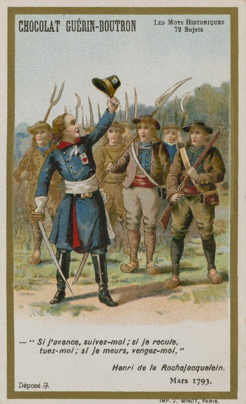 Cartão de comércio de Chocolat Guerin-Boutron, série histórica de palavras de French School