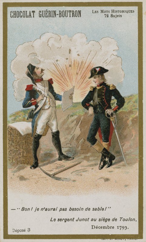 Cartão de comércio de Chocolat Guerin-Boutron, série histórica de palavras de French School