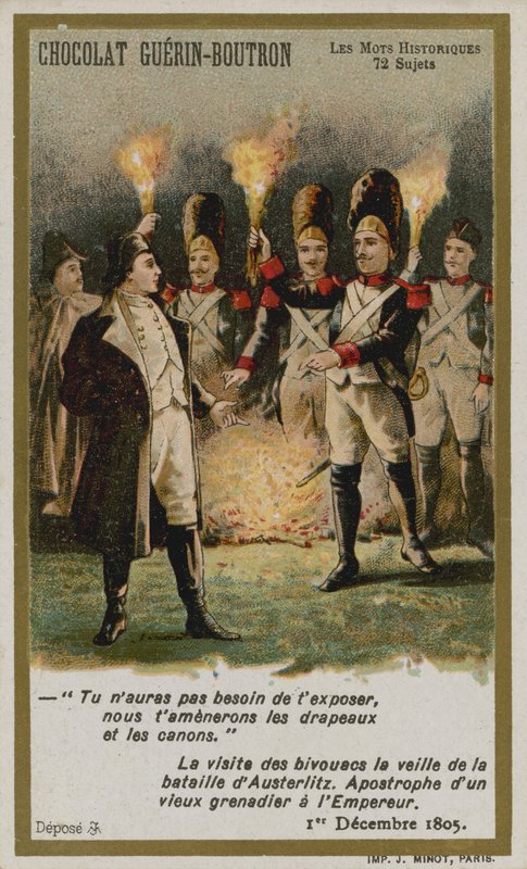 Cartão de comércio de Chocolat Guerin-Boutron, série histórica de palavras de French School