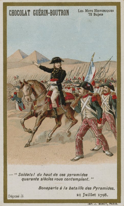 Cartão de comércio de Chocolat Guerin-Boutron, série histórica de palavras de French School