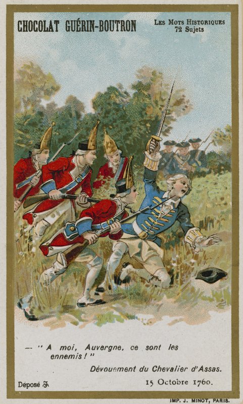 Cartão de comércio de Chocolat Guerin-Boutron, série histórica de palavras de French School