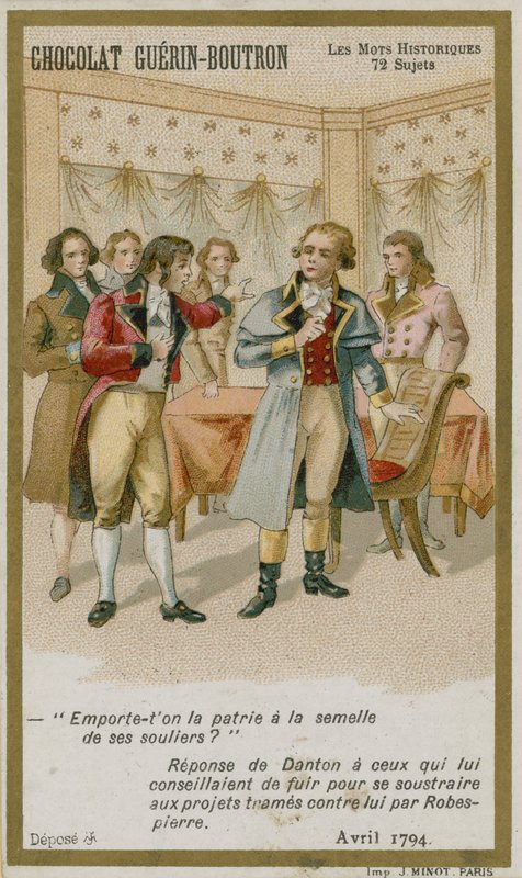 Cartão de comércio de Chocolat Guerin-Boutron, série histórica de palavras de French School