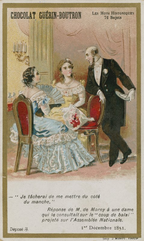 Cartão de comércio de Chocolat Guerin-Boutron, série histórica de palavras de French School