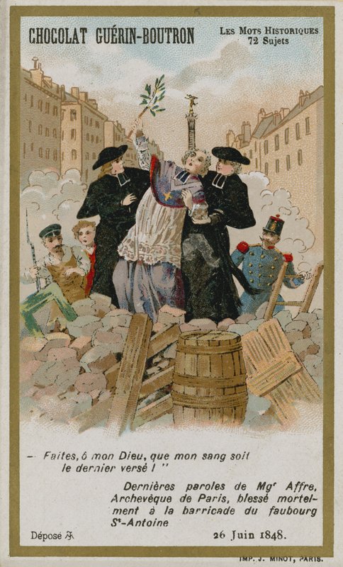 Cartão de comércio de Chocolat Guerin-Boutron, série histórica de palavras de French School