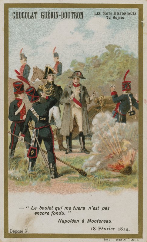 Cartão de comércio de Chocolat Guerin-Boutron, série histórica de palavras de French School