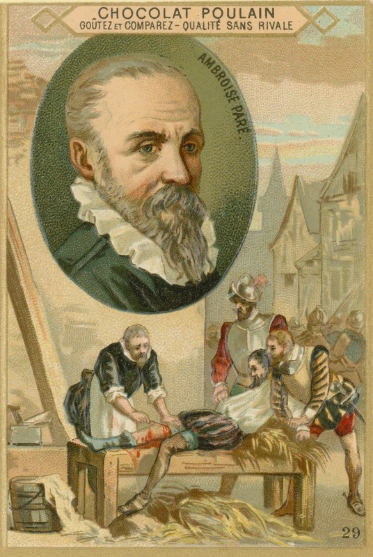 Cartão de comércio de potro de chocolate, Ambroise Pare de French School