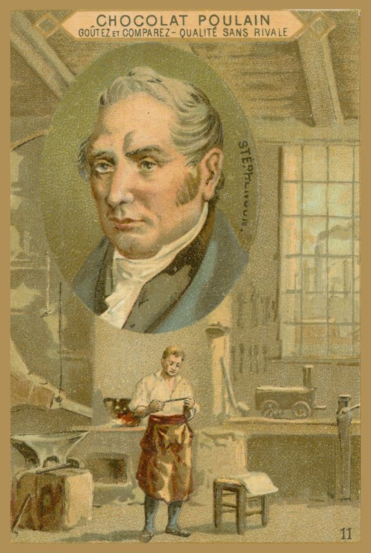 Cartão de comércio do potro de chocolate, Robert Stephenson de French School