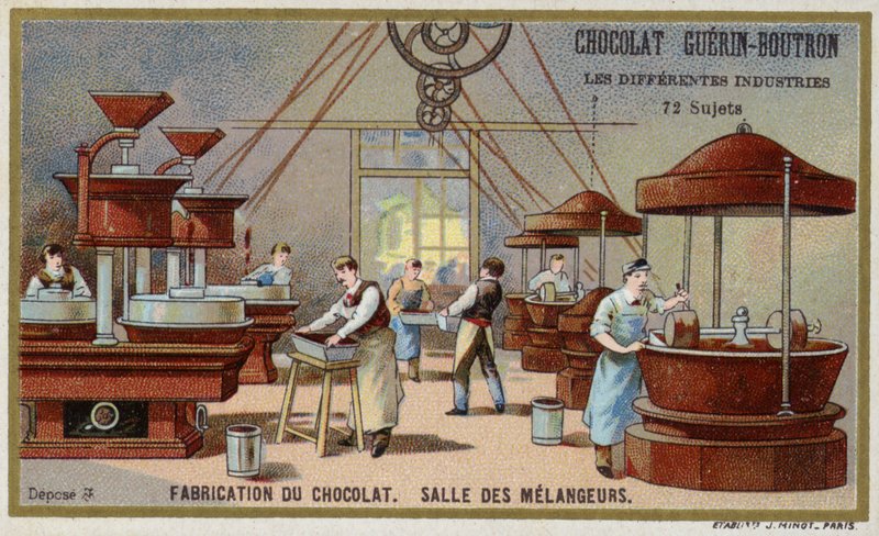 Fabricação de chocolate. Sala de mistura de French School