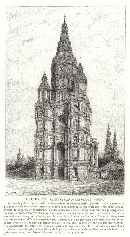 Torre igreja, de, a, abadia, de, Saint-Amand-les-Eaux, frança de French School