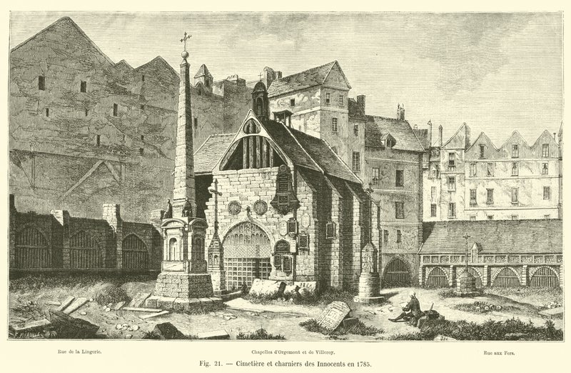 Cemitérios e valas comuns dos inocentes em 1785 de French School