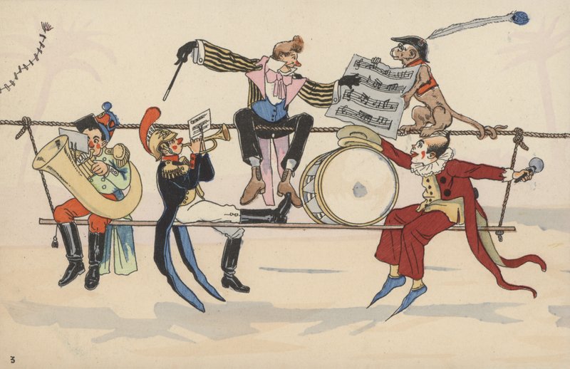 Cena de circo, a partir de um conjunto de postais interconectados (cor litho) de French School