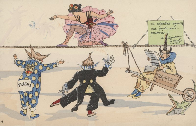 Cena de circo, a partir de um conjunto de postais interconectados (cor litho) de French School