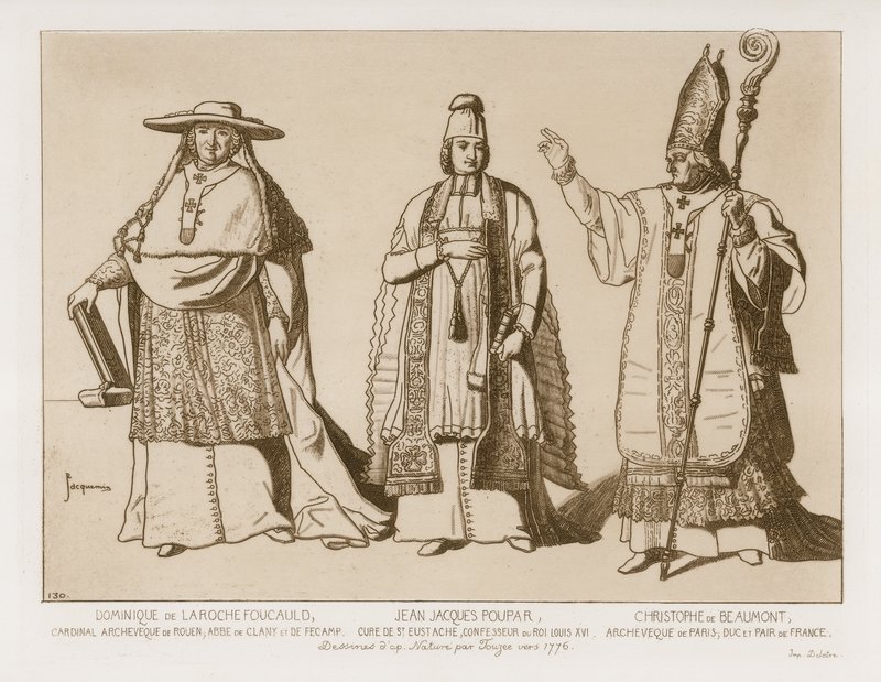 Vestido clerical, desenhos após obras de arte de Touzee, por volta de 1776 de French School