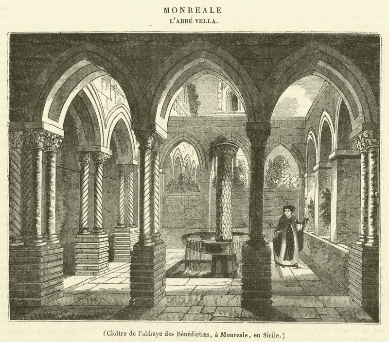 Claustro da Abadia Beneditina, em Monreale, Sicília (gravura) de French School