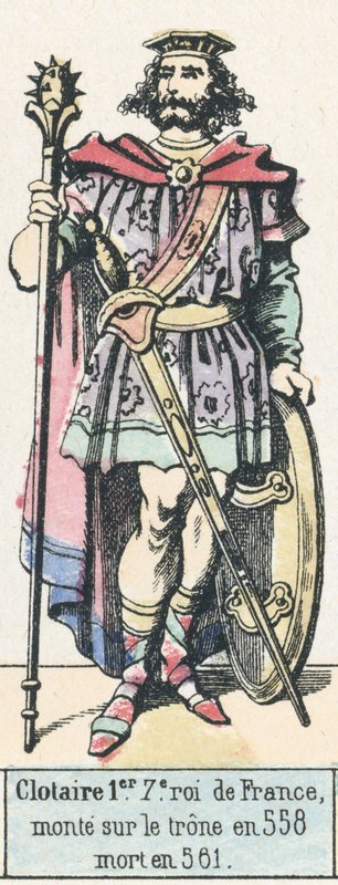 Clotaire I, 7º rei da França, ascendeu ao trono em 558, morreu em 561 (gravura colorida) de French School