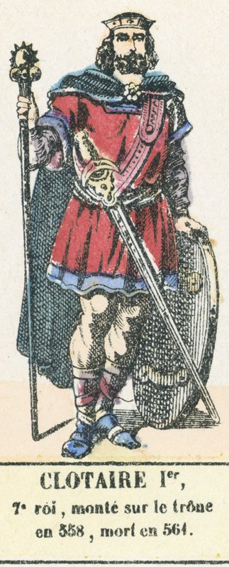 Clotaire I, 7º rei, ascendeu ao trono em 558, morreu em 561 (gravura colorida) de French School