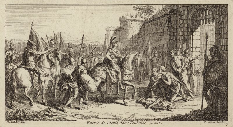 Clovis I, rei dos francos, entrando em Toulouse depois de derrotar os visigodos, 508 de French School