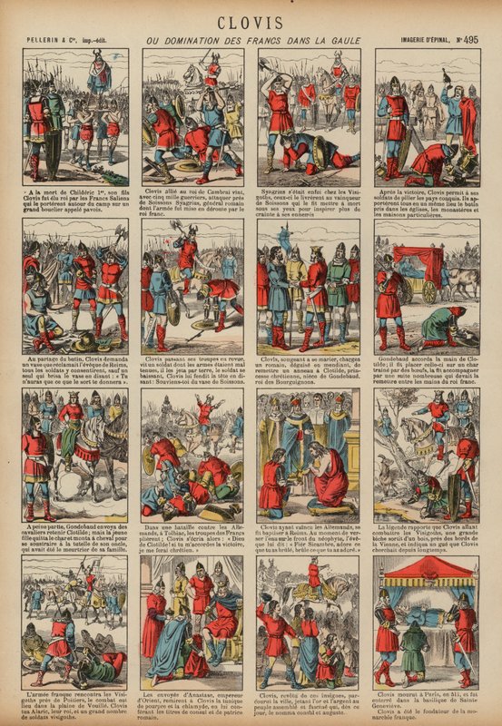 Clovis I e a dominação dos Francos na Gália (gravura colorida) de French School